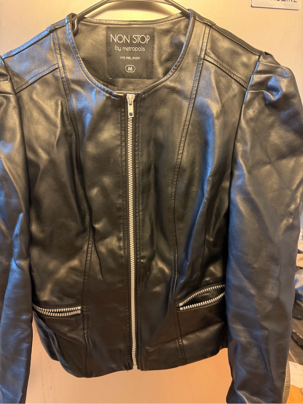 NON STOP Faux Leather Zip-Front Jacket - Black